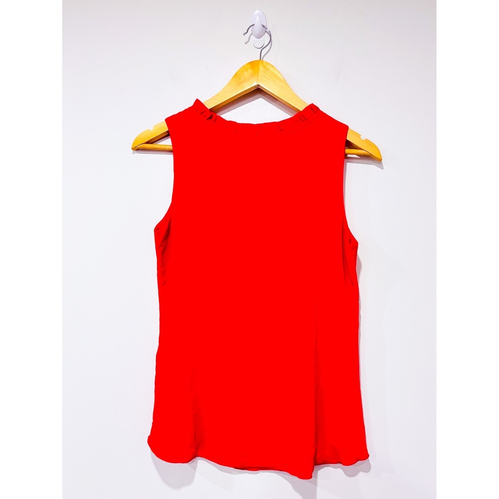 Red Sleeveless Ruffle Neck Flowy Blouse Shell Top Medium - Picture 6 of 6